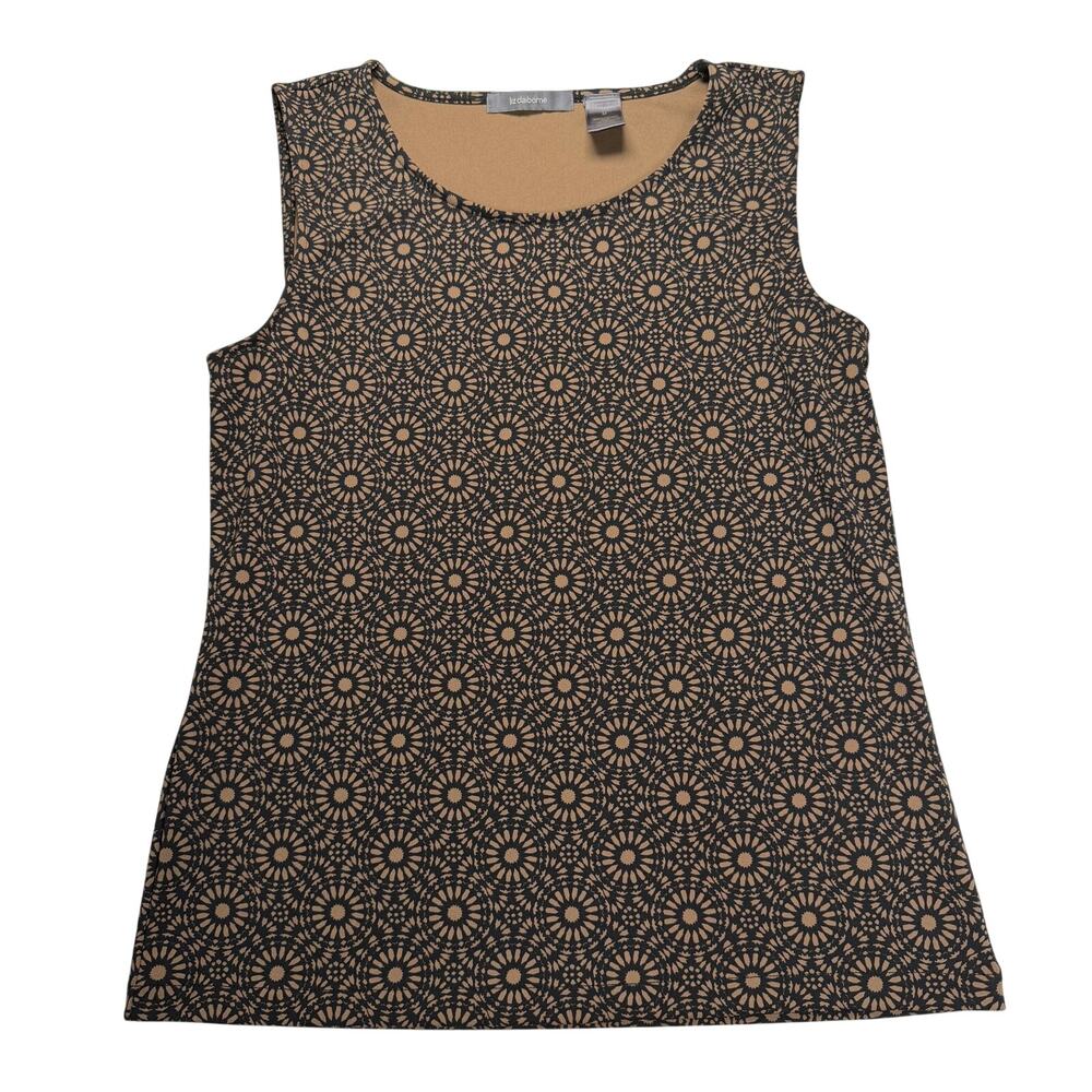 Liz Claiborne Tank Top Women's Medium Black Brown Geometric Casual Vacation